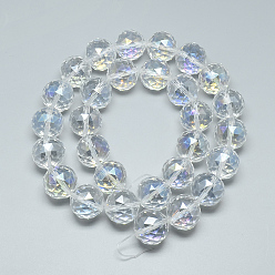 Clear Electroplate Glass Bead Strands, AB Color Plated, Faceted, Round, Clear, 17~18x17~18mm, Hole: 2mm, about 30pcs/strand, 22.8 inch