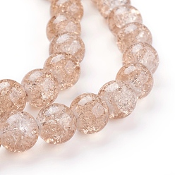 BurlyWood Spray Painted Crackle Glass Beads Strands, Round, BurlyWood, 10mm, Hole: 1.3~1.6mm, about 80pcs/strand, 31.4 inch