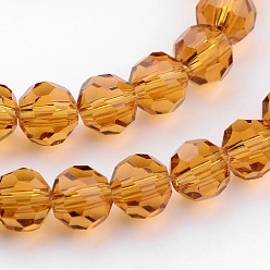 Verge D'or Perles en verre transparentes , imitation de cristal autrichien, à facettes (32 facettes), ronde, verge d'or, 8mm, Trou: 1mm, Environ 70~72 pcs/chapelet, 20~21 pouce