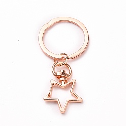 Rose Gold Iron Star Keychain, with Alloy Split Key Rings, Rose Gold, 6.9cm