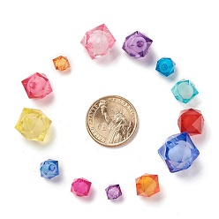 Mixed Color Transparent Acrylic Beads, Bead in Bead, Faceted, Cube, Mixed Color, 8~20x8~20x8~19mm, Hole: 2~3mm, about 110~1800pcs/bag
