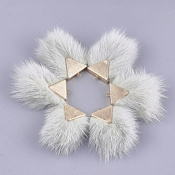 Honeydew Faux Mink Fur Tassel Pendant Decorations, with Brass Findings, Light Gold, Honeydew, 40~42x20~30x5.5~7mm, Hole: 2mm