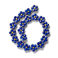 Blue Handmade Porcelain Flower Beads Strands, Blue, 16.5~17x17~17.5x7.5~7.8mm, Hole: 1.6~1.8mm, about 20pcs/strand, 12.56~12.68 inch(31.9~32.2cm)