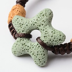 Couleur Mélangete Bracelets de perles tressées en pierre de lave naturelle étoile, avec cordon ciré, couleur mixte, 52mm