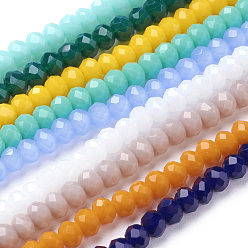 Mixed Color Imitation Jade Glass Beads Strands, Faceted, Rondelle, Mixed Color, 3.5~4x2.5~3mm, Hole: 0.5mm, about 123~127pcs/strand, 12.60 inch~12.99 inch(32~33cm)