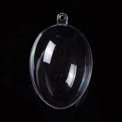 Clear Openable Transparent Plastic Pendants, Fillable Plastic Bauble Christmas Ornament, Oval, Clear, 69x44x45mm, Hole: 3mm