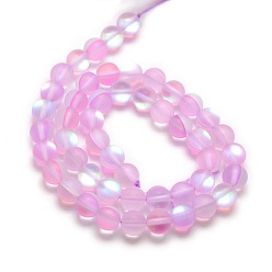 Rose Nacré Brins synthétiques de perles de lune, perles holographiques, demi couleur ab plaqué, givré, ronde, perle rose, 10mm, Trou: 1mm, Environ 37 pcs/chapelet, 15 pouce