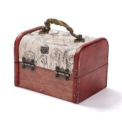 Lin Boite a bijoux vintage en bois, coffres au trésor décoratifs en cuir pu, avec poignée de transport et loquet, rectangle avec motif de timbre, linge, 11.9x9.05x9 cm