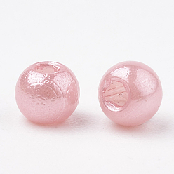 Pink Abs perles en plastique, perle d'imitation, ronde, rose, 4x3.5mm, trou: 1.5 mm, environ 15000 pcs / 500 g