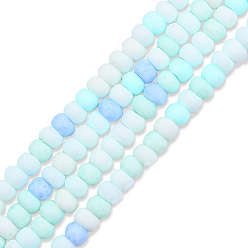 Pale Turquoise Opaque Spray Painted Glass Bead Strands, Frosted, Flat Round, Pale Turquoise, 4~4.5x3mm, Hole: 1mm, about 133~135pcs/strand, 15.43 inch~15.75 inch(39.2~40cm)