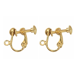 Golden Brass Screw Clip Earring Converter, Spiral Ear Clip, for non-pierced Ears, with Loop, Golden, Nickel Free, about 13.5mm wide, 17mm long, 5mm thick, hole: about 1.2mm