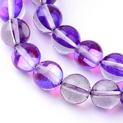 Mixed Color Synthetic Moonstone Beads Strands, Holographic Beads, Dyed, Round, Mixed Color, 10mm, Hole: 1mm, about 36~39pcs/strand, 14~15 inch
