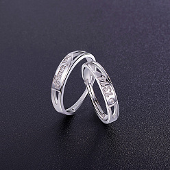 Platinum SHEGRACE Adjustable Rhodium Plated 925 Sterling Silver Engraved Couple Rings, Size 8 and Size 9, Platinum, 18mm and 19mm