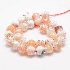Orange Faceted Natural Fire Crackle Agate Beads Strands, Round, Dyed & Heated, Orange, 12mm, Hole: 1.5mm,about 30~32pcs/strand, 14 inch(35.6cm)