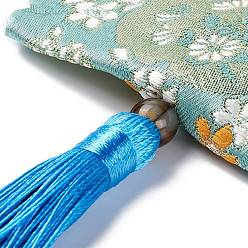 Светло-Синий Сумка-саше из парчи, сумка с цветочной вышивкой на кулиске, прямоугольник с кисточкой, голубой, 42 см, мешок: 12.5x8.8x0.2 см, шарика: 0.8~0.9 см, кисточка: 12.5x1 см