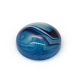 Steel Blue Dyed Natural Striped Agate/Banded Agate Cabochons, Half Round/Dome, Steel Blue, 16x6~7mm