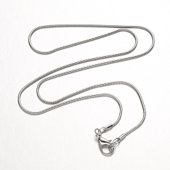 Platinum Brass Round Snake Chain Necklaces, Platinum, 15.7 inch~16 inch