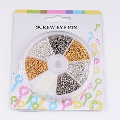 Mixed Color 1 Box Iron Screw Eye Pin Peg Bails, For Half Drilled Beads, Mixed Color, 10x4x1mm & 8x4x1mm, Hole: 2mm, about 700pcs/box
