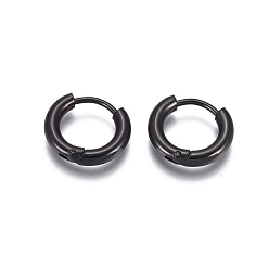 Electrophoresis Black 304 Stainless Steel Huggie Hoop Earrings, with 316 Surgical Stainless Steel Pin, Ring, Electrophoresis Black, 13x2.5mm, 10 Gauge, Pin: 0.9mm