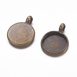 Antique Bronze Brass Pendant Cabochon Settings, Plain Edge Bezel Cups, Nickel Free, Antique Bronze, Tray: 10mm, 12x2mm, Hole: 3mm
