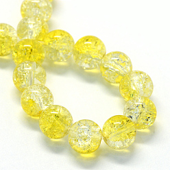 Champagne Yellow Baking Painted Transparent Crackle Glass Round Bead Strands, Champagne Yellow, 8.5~9mm, Hole: 1.5mm, about 105pcs/strand, 31.8 inch
