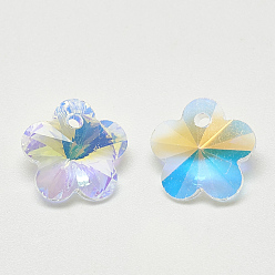 Crystal AB K9 Glass Rhinestone Charms, Flower, Crystal AB, 10x10x5mm, Hole: 1mm