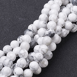 Howlite Gemstone Beads Strands, Natural Howlite Round Beads, White, 8mm, Hole: 1mm, about 45~48pcs/strand, 15~16 inch
