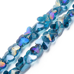 Steel Blue Electroplate Transparent Glass Beads Strands, AB Color Plated, Faceted, Butterfly, Steel Blue, 8x10x6mm, Hole: 1mm, about 100pcs/strand, 28.74 inch(73cm)