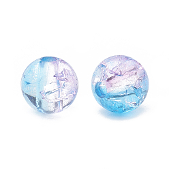 Cyan Acrylic Beads, Transparent Crackle Style, Two Tone Style, Round, Cyan, 8mm, Hole: 2mm, about 1840pcs/500g