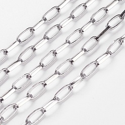 Platinum Iron Paperclip Chains, Flat Oval, Drawn Elongated Cable Chains, Unwelded, with Spool, Platinum, 10x5x1.5mm, about 164.04 Feet(50m)/roll