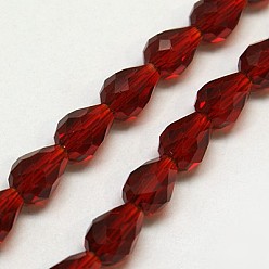 Dark Red Glass Beads Strands, Faceted, teardrop, Dark Red, 15x10mm, Hole: 1mm, about 50pcs/strand, 26.6 inch