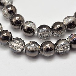 Crackle Quartz Electroplate Synthetic Crackle Quartz Bead Strands, Round, Half Gunmetal Plated, 6mm, Hole: 1mm, about 66pcs/strand, 15.7 inch