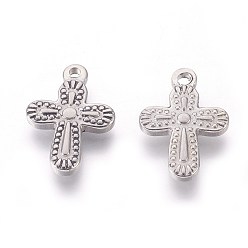 Antique Silver 304 Stainless Steel Pendants, Cross, Antique Silver, 19x13x2.5mm, Hole: 1.6mm
