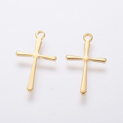 Golden 304 Stainless Steel Pendants, Cross, Golden, 16x9.5x0.7mm, Hole: 1.2mm