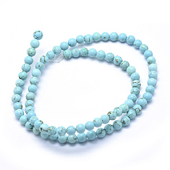 Howlite Natural Magnesite Beads Strands, Dyed & Heated, Round, Medium Turquoise, 6mm, Hole: 1mm, about 64pcs/strand, 15.7 inch(40cm)