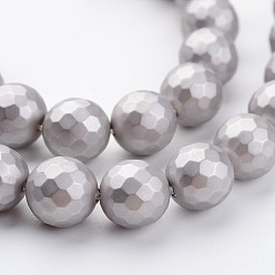 Светло-серый Оболочки нити шарик перлы, матовые, граненые, круглые, светло-серый, 8 мм, отверстие : 1 мм, около 48 шт / нитка, 15.7 дюйм
