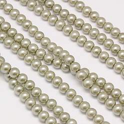 Dark Khaki Eco-Friendly Dyed Glass Pearl Round Beads Strands, Grade A, Cotton Cord Threaded, Dark Khaki, 10mm, Hole: 0.7~1.1mm, about 42pcs/strand, 15 inch