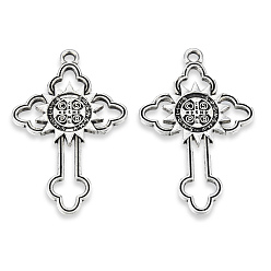 Antique Silver Tibetan Style Alloy Pendants, Cadmium Free & Lead Free, Cross with Cssml Ndsmd Cross God Father Religious Christianity, Antique Silver, 39x25x2.5mm, Hole: 2mm, about 330pcs/1000g