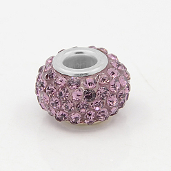 Mixed Color Resin Rhinestone European Beads, Large Hole Beads, Rondelle, Platinum Metal Color, Mixed Color, 15x10mm, Hole: 5mm