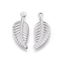 Stainless Steel Color 304 Stainless Steel Charms, Leaf, Stainless Steel Color, 14x6x0.5mm, Hole: 0.8mm