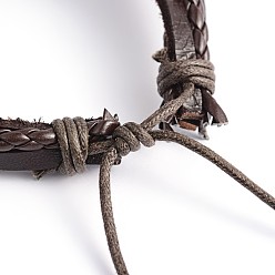 Coconut Brown Adjustable Leather Multi-Strand Bracelets, with Waxed Cord, Coconut Brown, 57mm