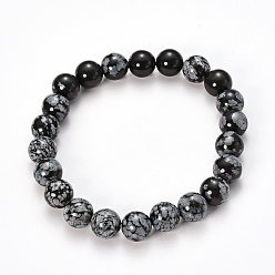 Snowflake Obsidian Natural Snowflake Obsidian Beaded Stretch Bracelets, Round, 2-1/4 inch(58mm), Bead: 12~13mm