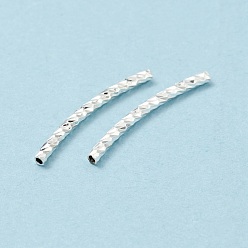 Silver Rack Plating Brass Curved Tube Beads, Cadmium Free & Lead Free, Long-Lasting Plated, Silver, 19~20x1.5mm, Hole: 0.7mm