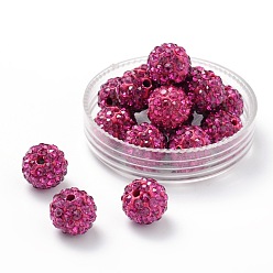 Fuchsia Polymer Clay Rhinestone Beads, Grade A, Round, PP15, Fuchsia, 10mm, Hole: 1.8~2mm, 6 Rows Rhinestone, PP15(2.1~2.2mm)
