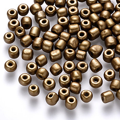 Dark Goldenrod 6/0 Baking Paint Glass Round Seed Beads, Dark Goldenrod, 4~5x3~4mm, Hole: 1~2mm, about 4500pcs/pound