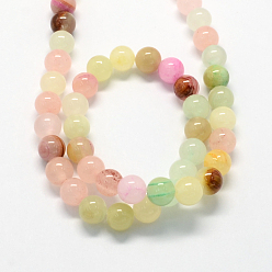 Colorful Natural Dyed Green Jade Gemstone Bead Strands, Round, Colorful, 8mm, Hole: 1mm, about 50pcs/strand, 15.7 inch