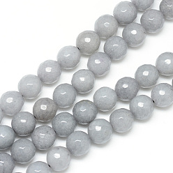 Gris Clair Blanc brins de perles de jade naturels, teint, facette, ronde, gris clair, 8~9mm, Trou: 1mm, Environ 46 pcs/chapelet, 14.76~14.96 pouce (37.5~38 cm)