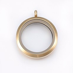 Золотой 304 подвесные магнитные подвески из нержавеющей стали, со стеклом, плоско-круглые, прозрачные, золотые, 37x30x6.5 мм, отверстие : 4.5 мм, внутренний диаметр: 23 мм