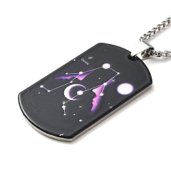 Gemini 201 Stainless Steel Rectangle with Constellations Pendant Necklace for Women, Gemini, 23.74 inch(60.3cm)