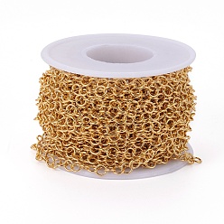 Golden Vacuum Plating 304 Stainless Steel Cable Chains, Unwelded, with Spool, Oval, Golden, 5x0.8mm, about 32.8 Feet(10m)/roll